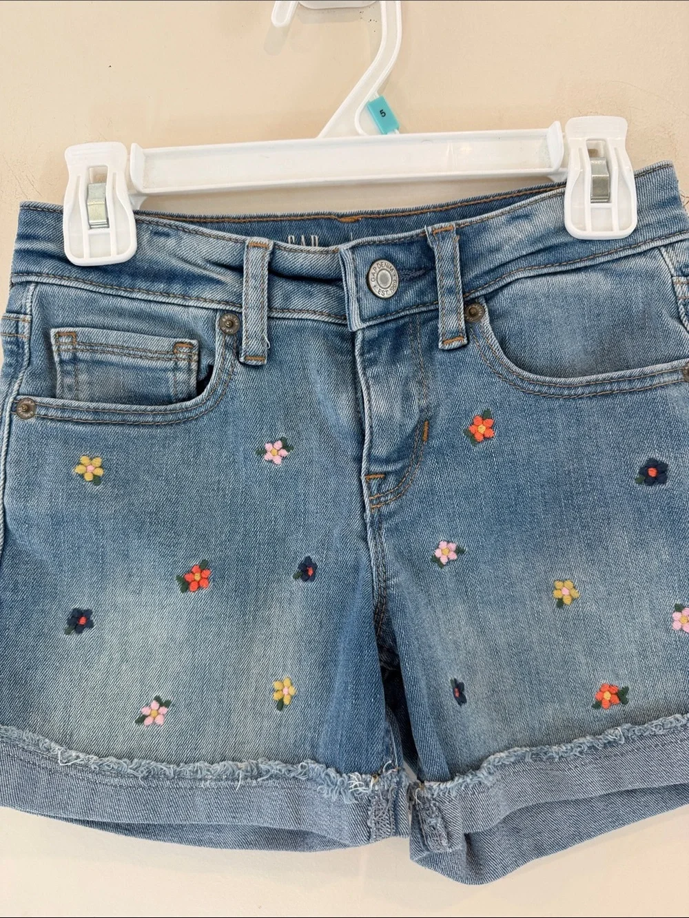 Gap Midi Girls' Blue Denim Embroidered Floral Shorts Size 8